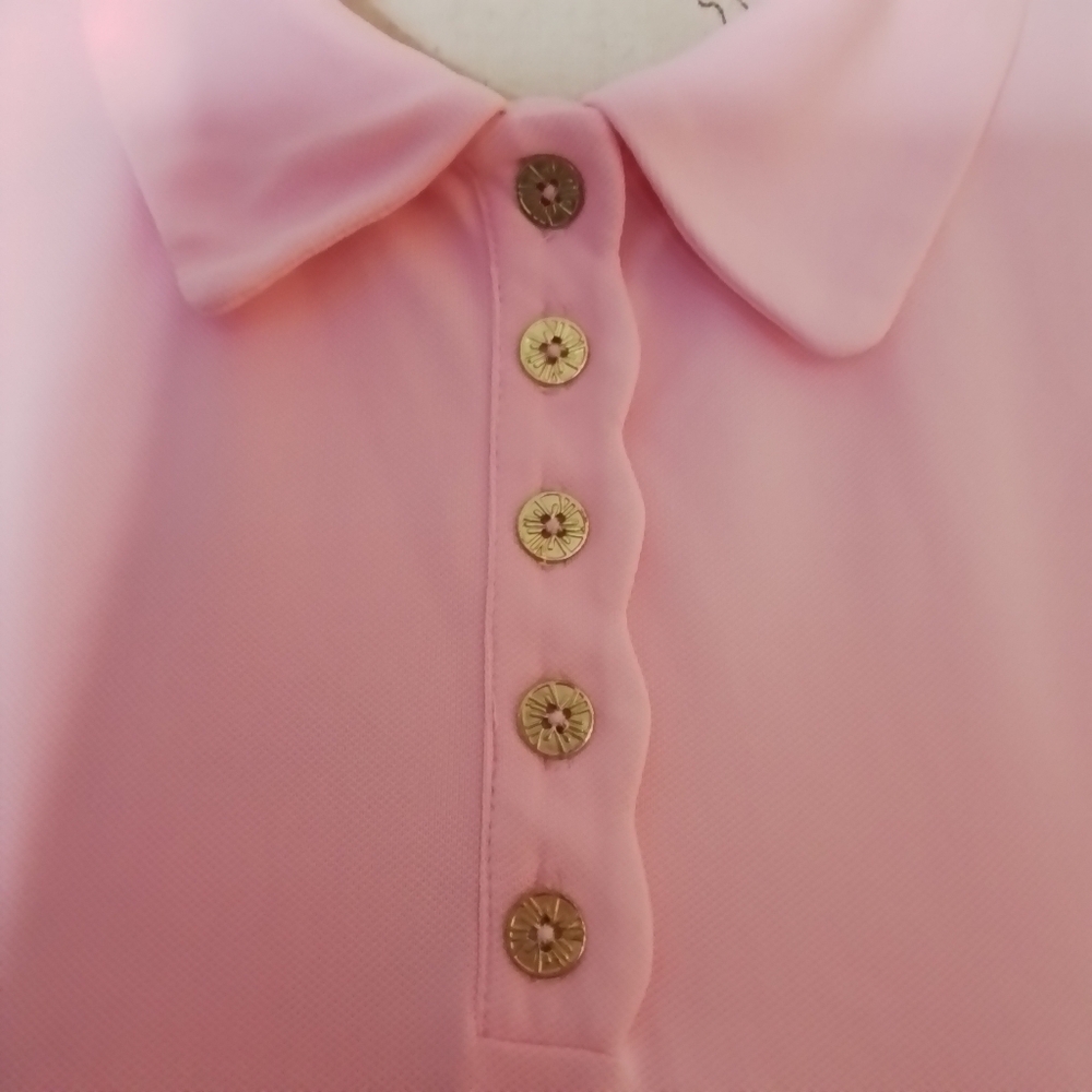 Lilly Pulitzer Luxletic Frida Scallop Polo Conch Shell Pink - L - Picture 10 of 16